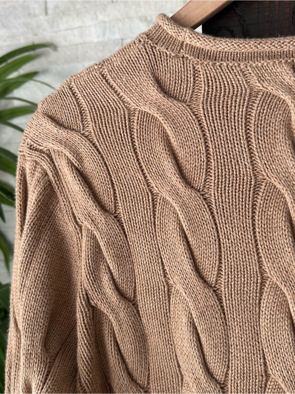 Ralph Lauren Boxy Tan Camel Melange Cable-Knit Rollneck Cotton Sweater Size S - Picture 8 of 8